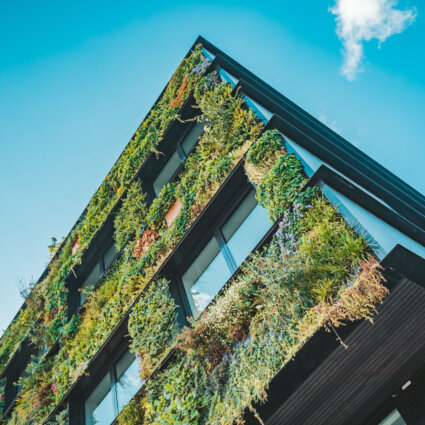 Groen gebouw onderaanzicht